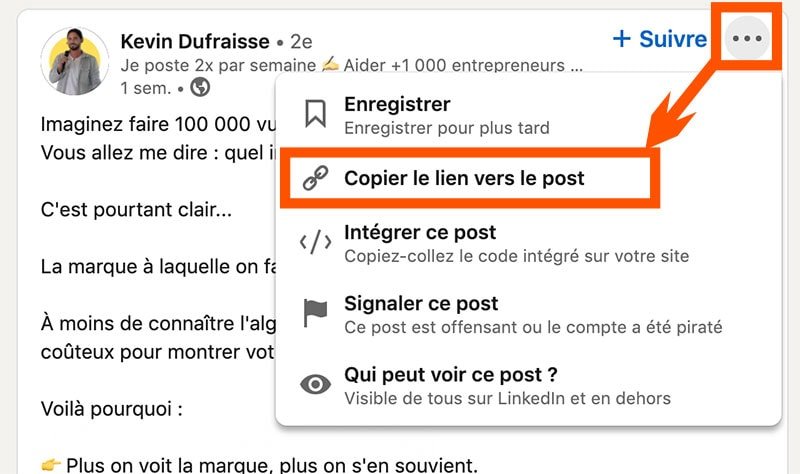 copier lien d'un post sur Linkedin