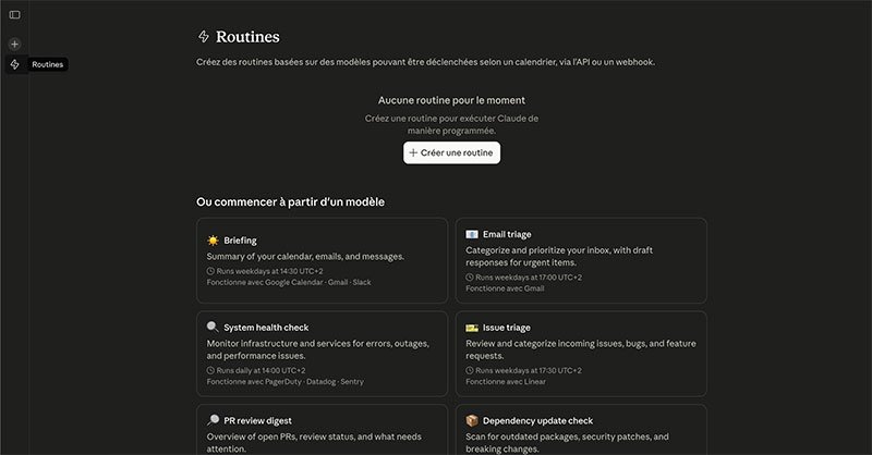 Formulaire de création d'une routine dans Claude Code