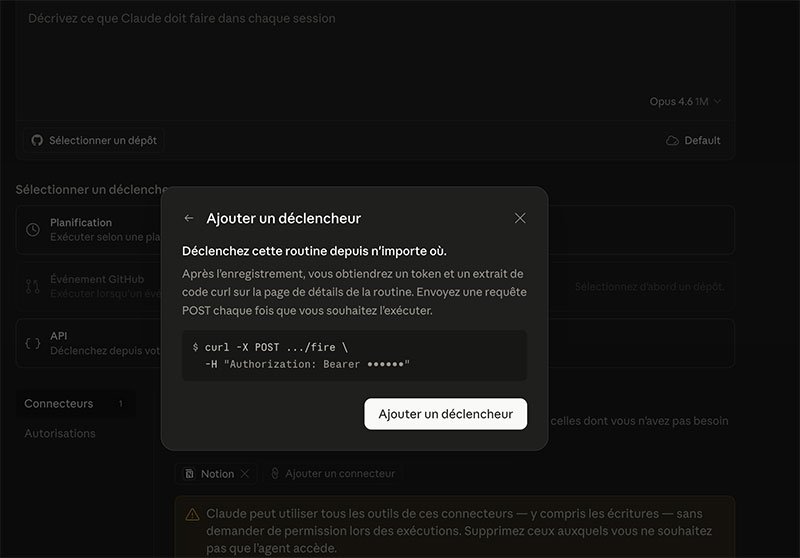 Sélection du type de déclencheur dans Claude Code Routines
