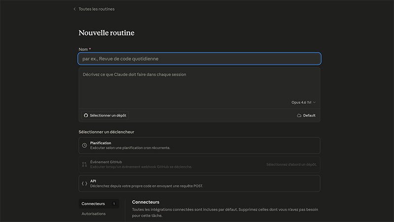 Interface Claude Code Routines avec le bouton Nouvelle routine